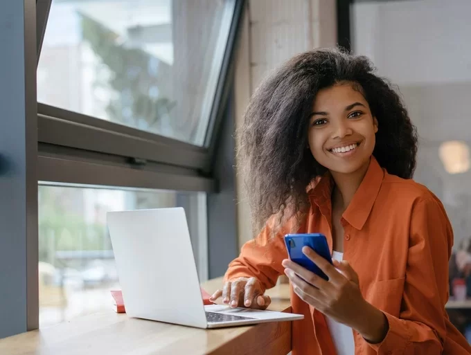 Girl testing a mobile application